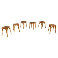 French mid-century modern wooden stools by Luterma, 1950s