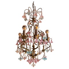 Lustre floral français en cristal de Murano du milieu du siècle, années 1950