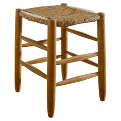 French Mid Century "N17" Wooden Ash & Straw Stool by Charlotte Perriand, 1960s