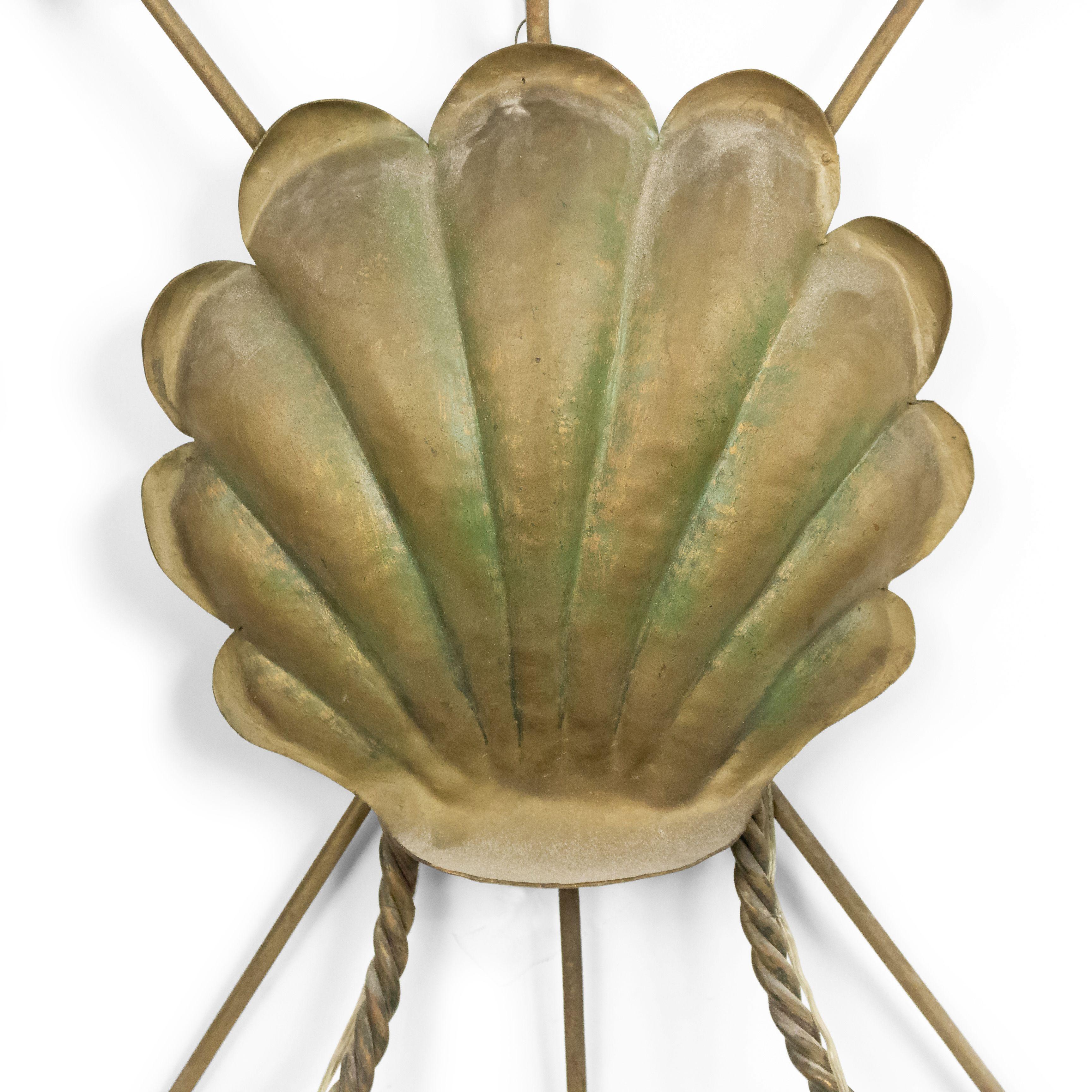 20th Century French Midcentury Nautical Brass Shell Wall Sconce For Sale