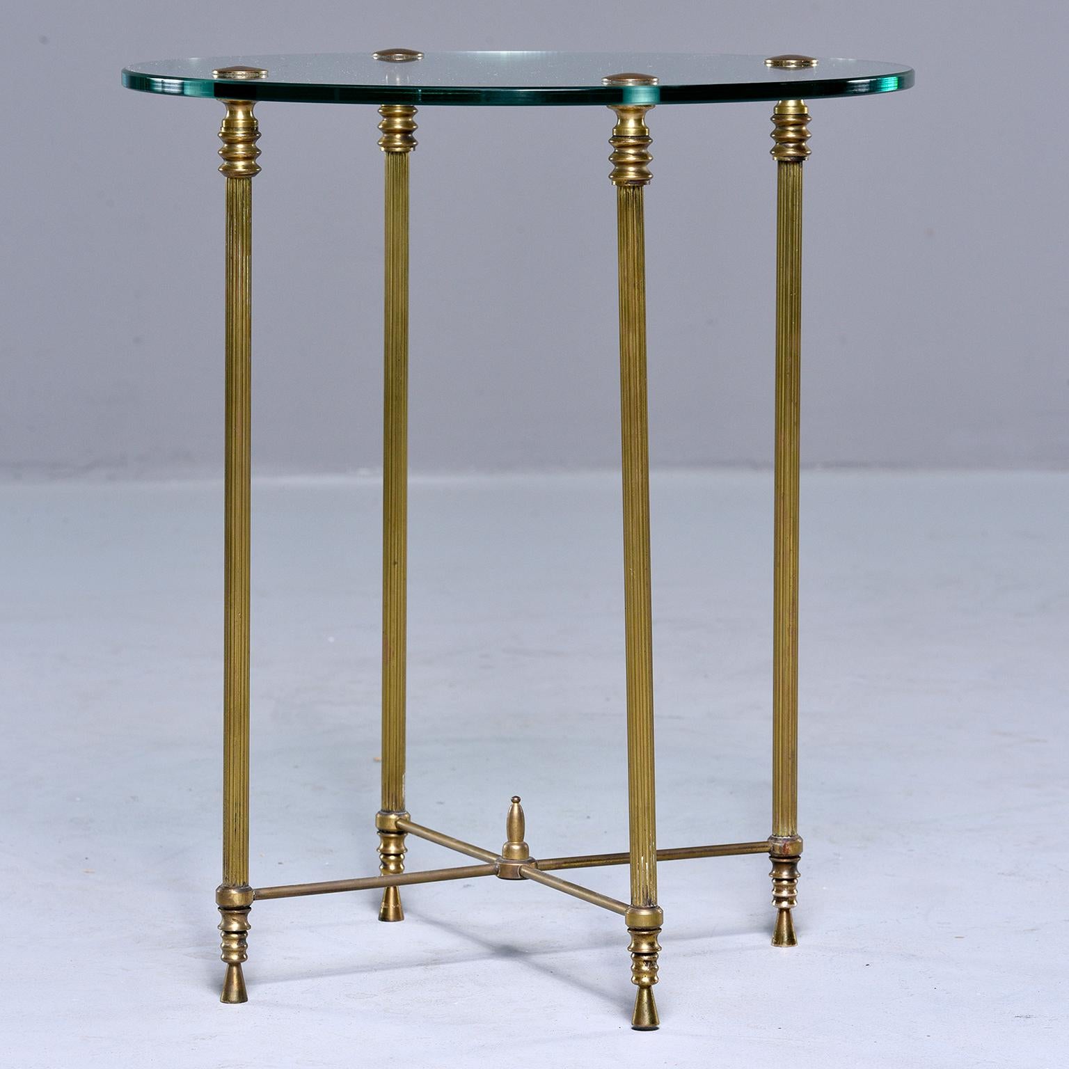 French Mid Century Neoclassical Style Brass and Glass Side Table In Good Condition In Troy, MI