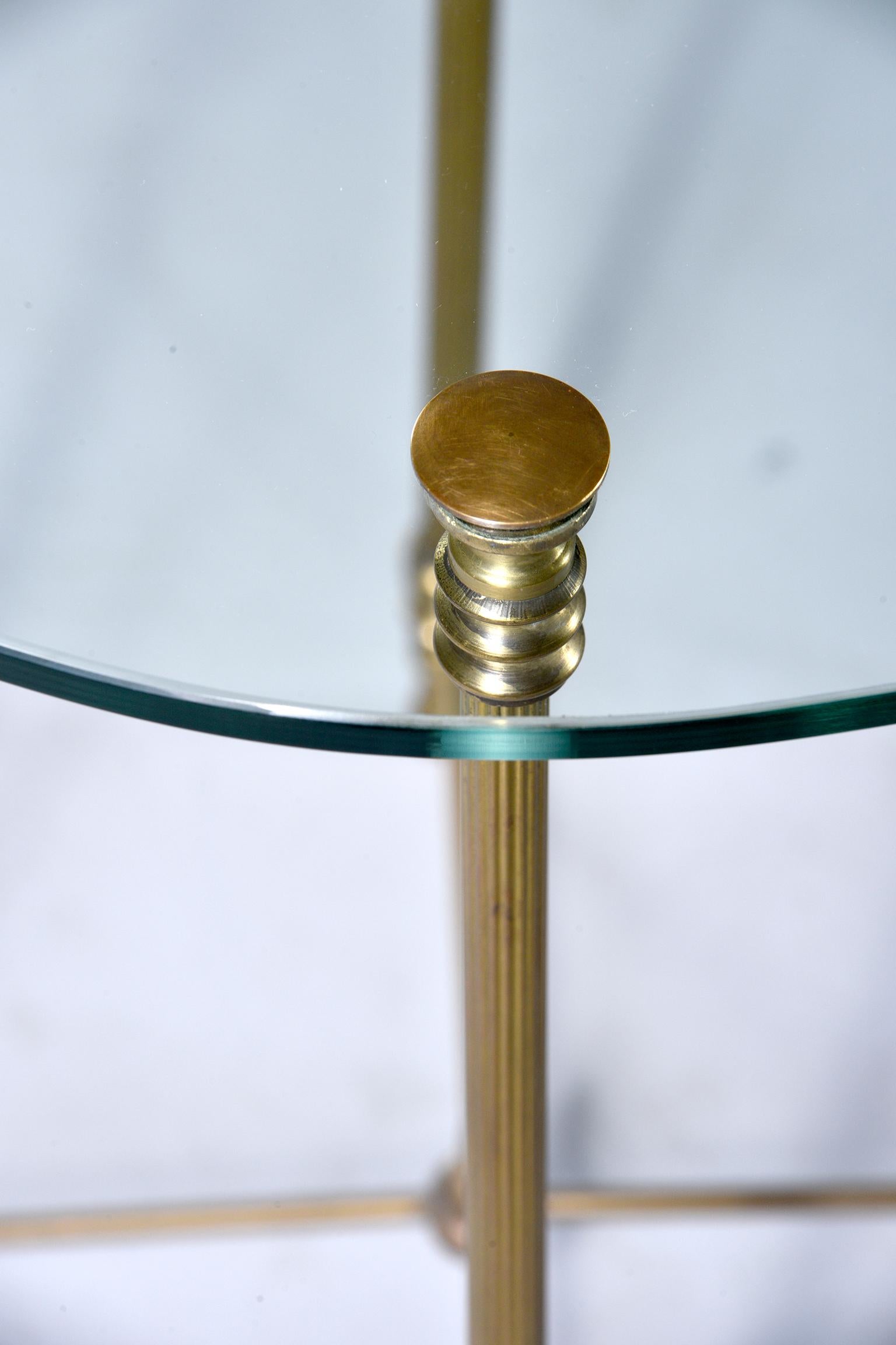 20th Century French Mid Century Neoclassical Style Brass and Glass Side Table