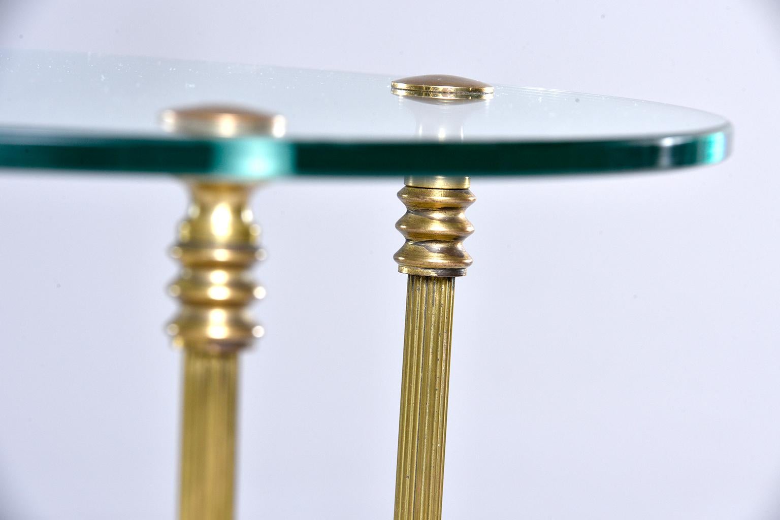 French Mid Century Neoclassical Style Brass and Glass Side Table 1