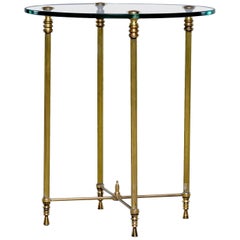 French Mid Century Neoclassical Style Brass and Glass Side Table