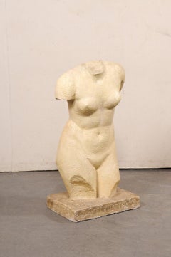 French Mid-Century Nude Female Torso Statue, 3+ Ft Tall