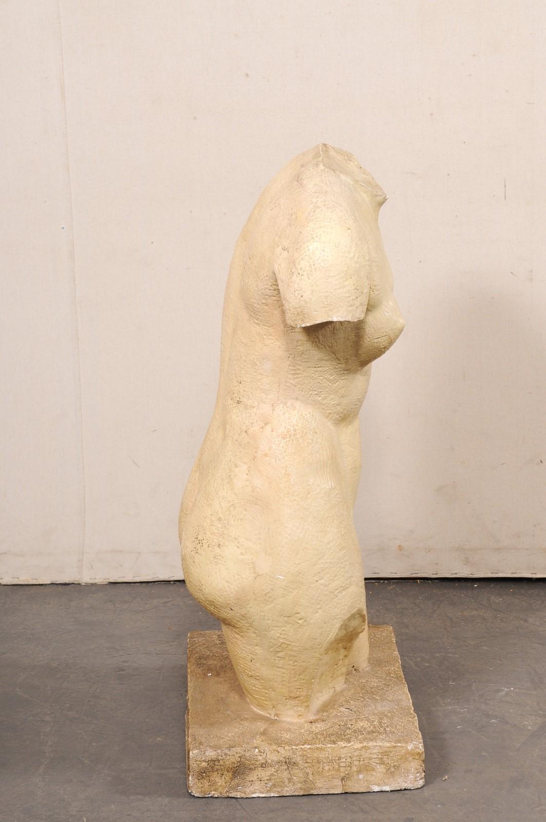 Plaster French Mid-Century Nude Female Torso Statue, 3+ Ft Tall