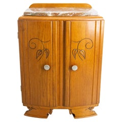 Vintage French Mid-Century Oak & Marble Top Little Cabinet, circa 1960