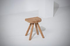 French Midcentury Oak Stool, Tripod Flared Feet, 1920s