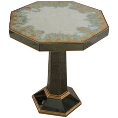 French Midcentury Octagonal Ebonized Églomisé Pedestal End / Side Table