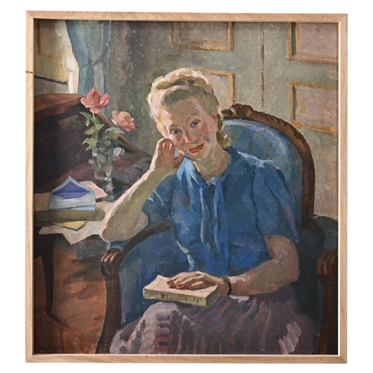 Portrait of a Woman, Oil on Canvas, Signed 1943, Modern Style, France