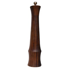 French Mid-Century Olive Wood Pepper Mill with Brass Finial, 1950s