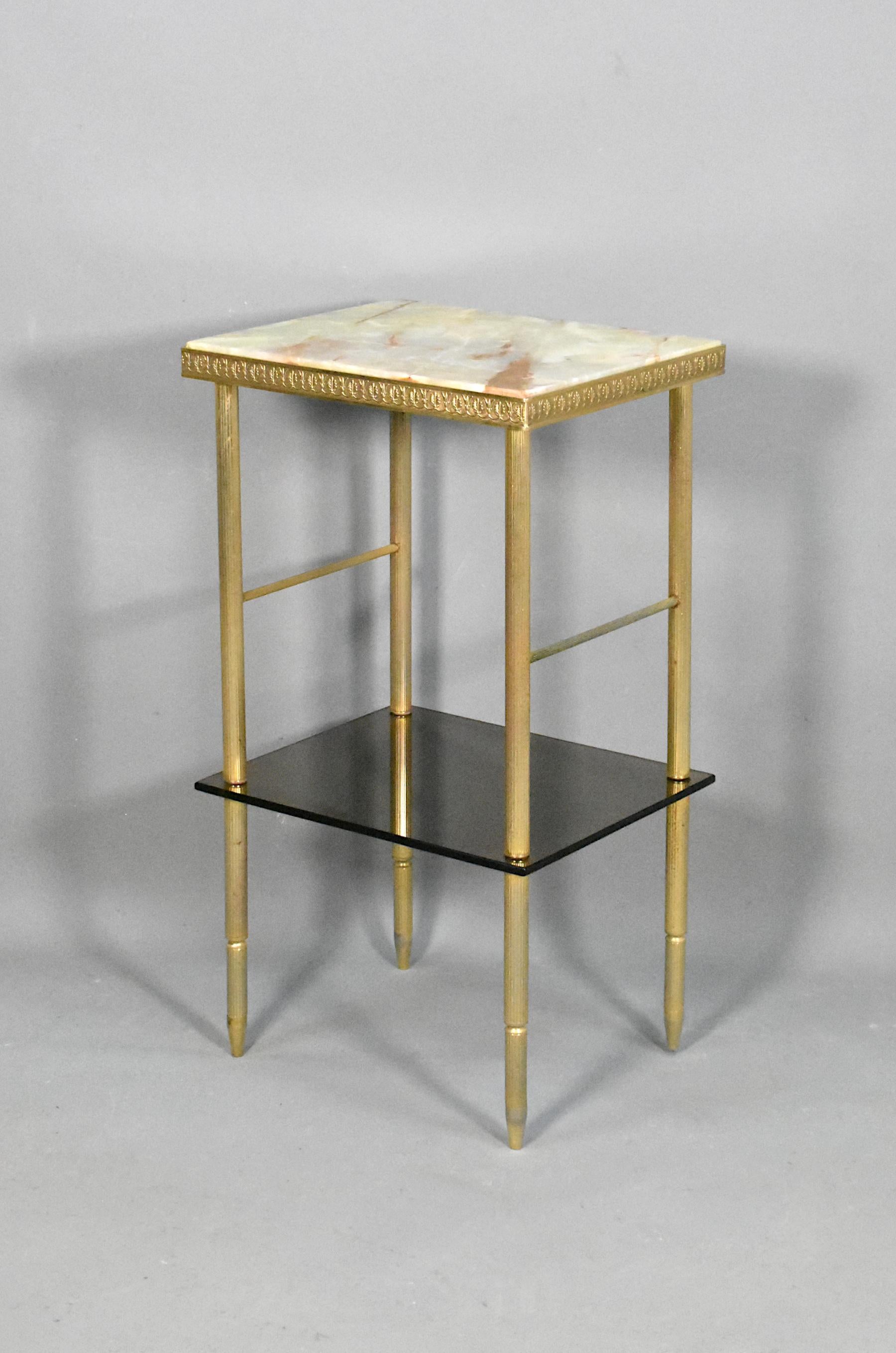 Gilt French Mid Century Onyx and Glass Side Table
