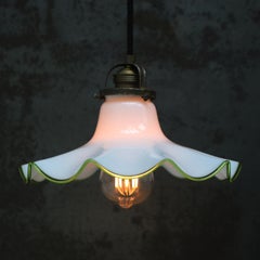 French Mid-Century Opaline Glass Pendant Light, Brass Fitting