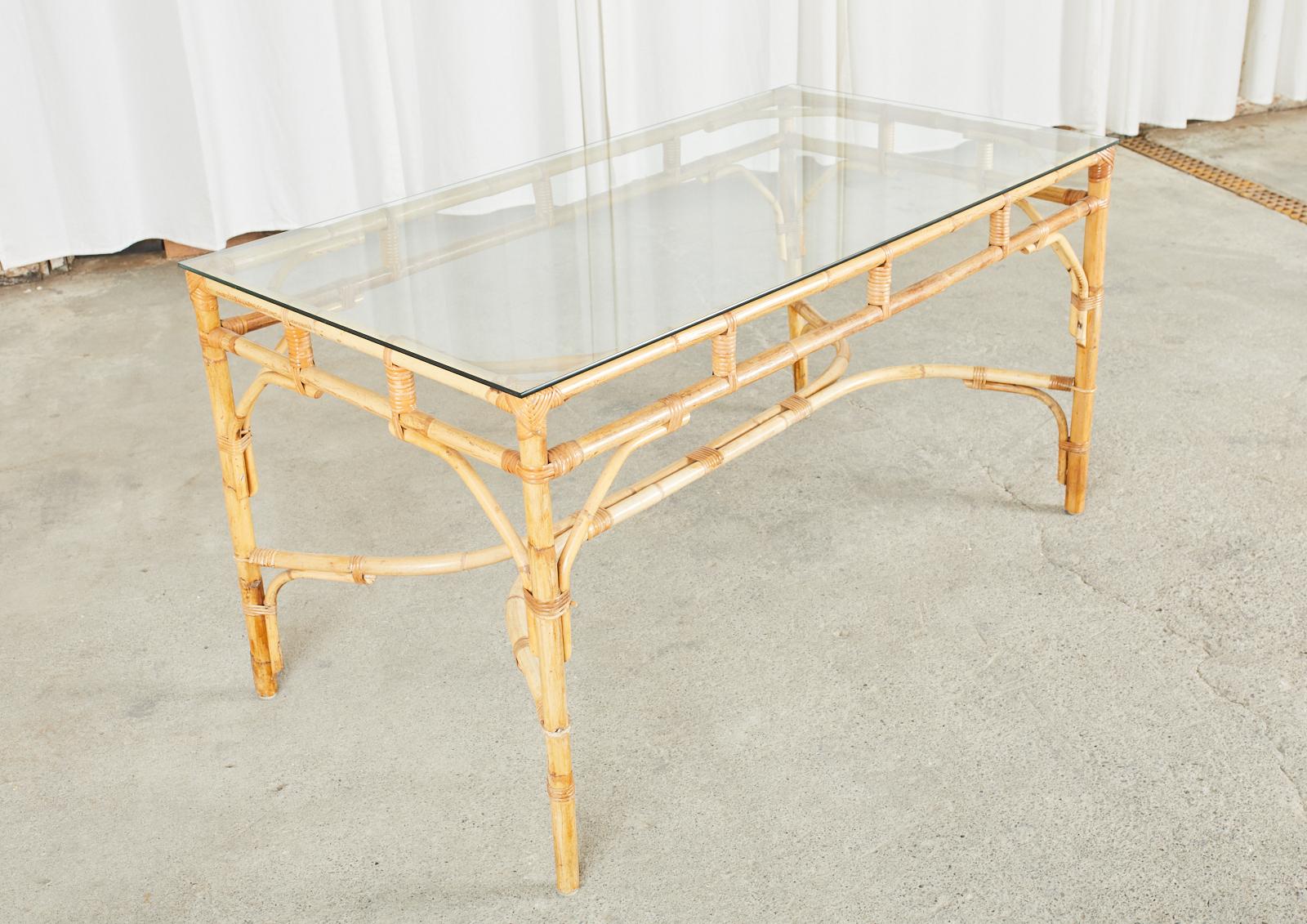French Mid-Century Organic Modern Bamboo Rattan Dining Table 4