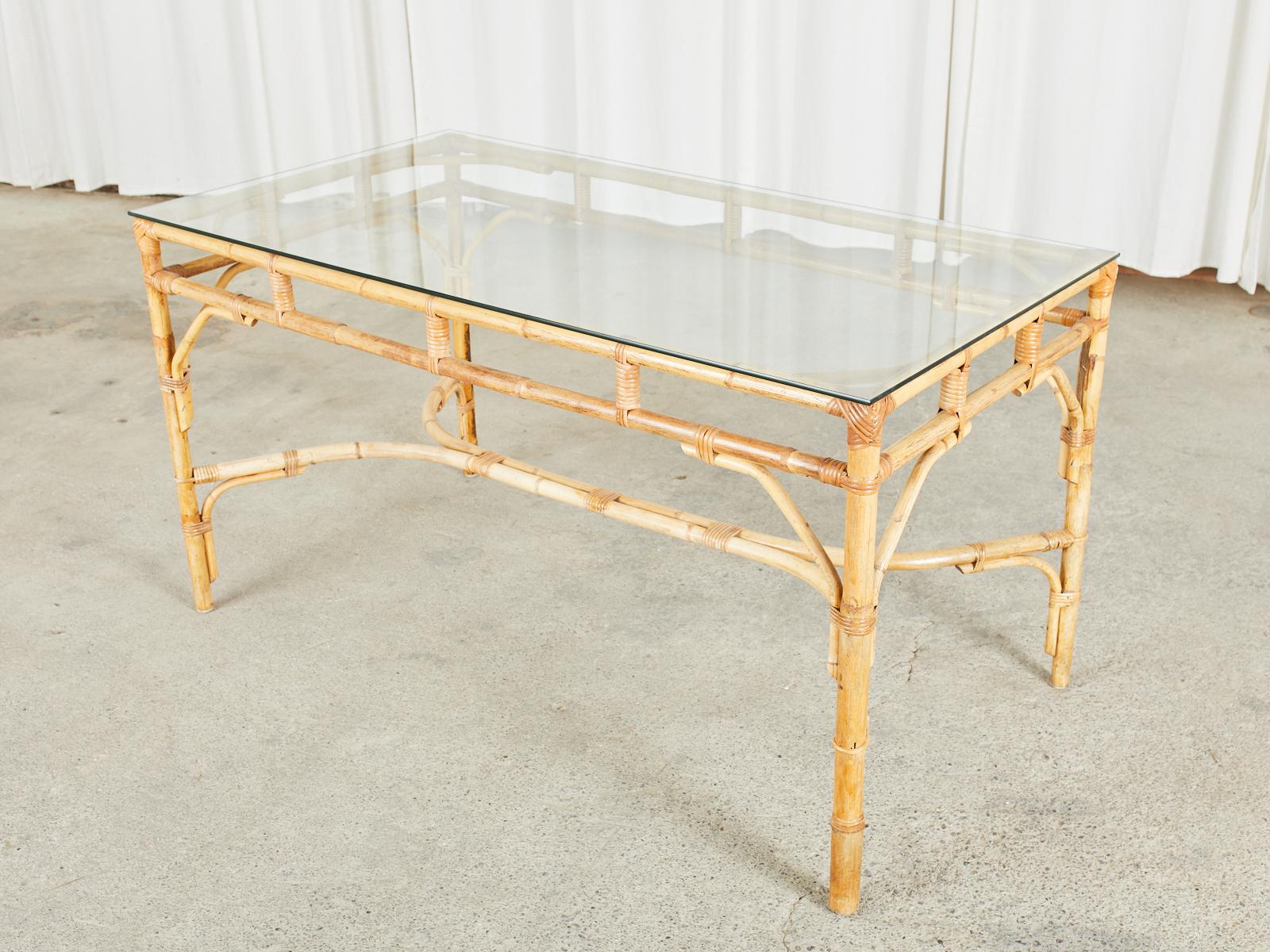 French Mid-Century Organic Modern Bamboo Rattan Dining Table 2