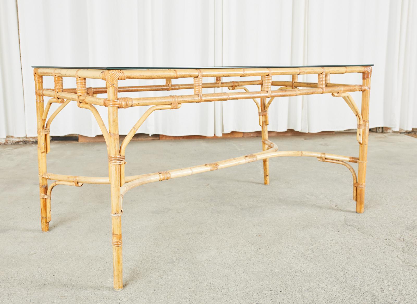 French Mid-Century Organic Modern Bamboo Rattan Dining Table 3