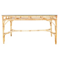 French Mid-Century Organic Modern Bamboo Rattan Dining Table