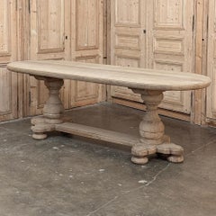 French Mid-Century Oval Trestle Table ~ Stripped Solid Oak