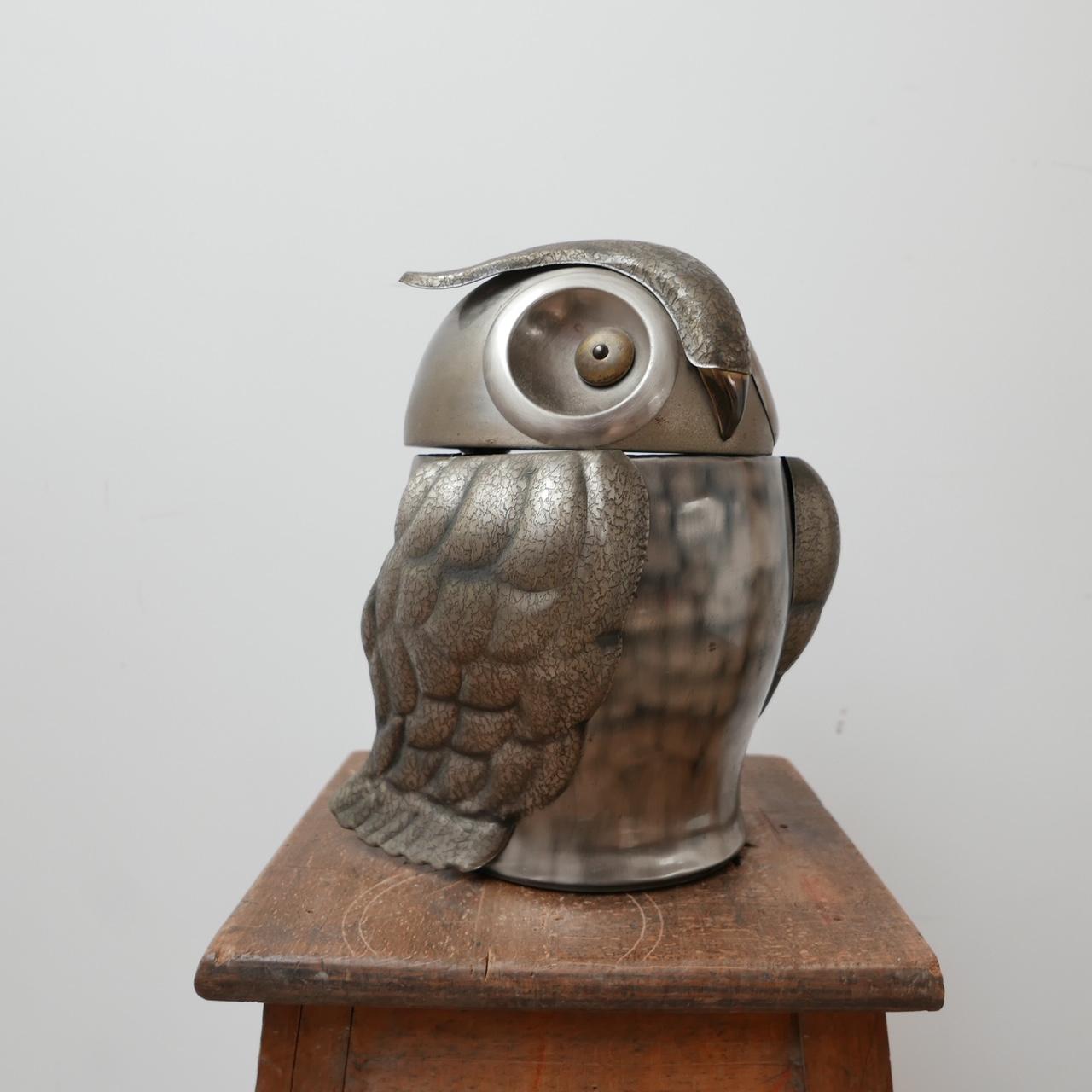 Metal French Mid-Century Owl Ice Bucket