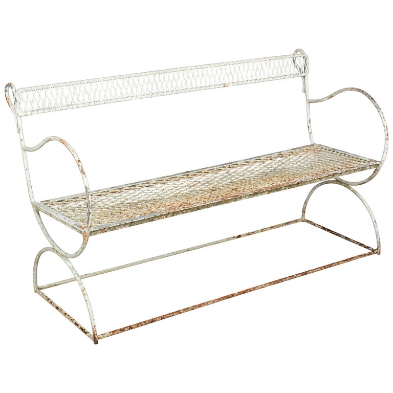 French Midcentury Painted Wrought Iron Garden Bench For Sale at 1stDibs