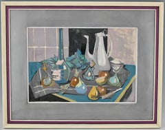 French Mid Century Painting Still Life with Coffee Pot by Poulain, 1950
