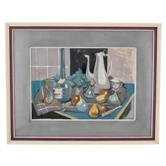 Peinture française du milieu du siècle - Nature morte avec cafetière par Poulain, 1950