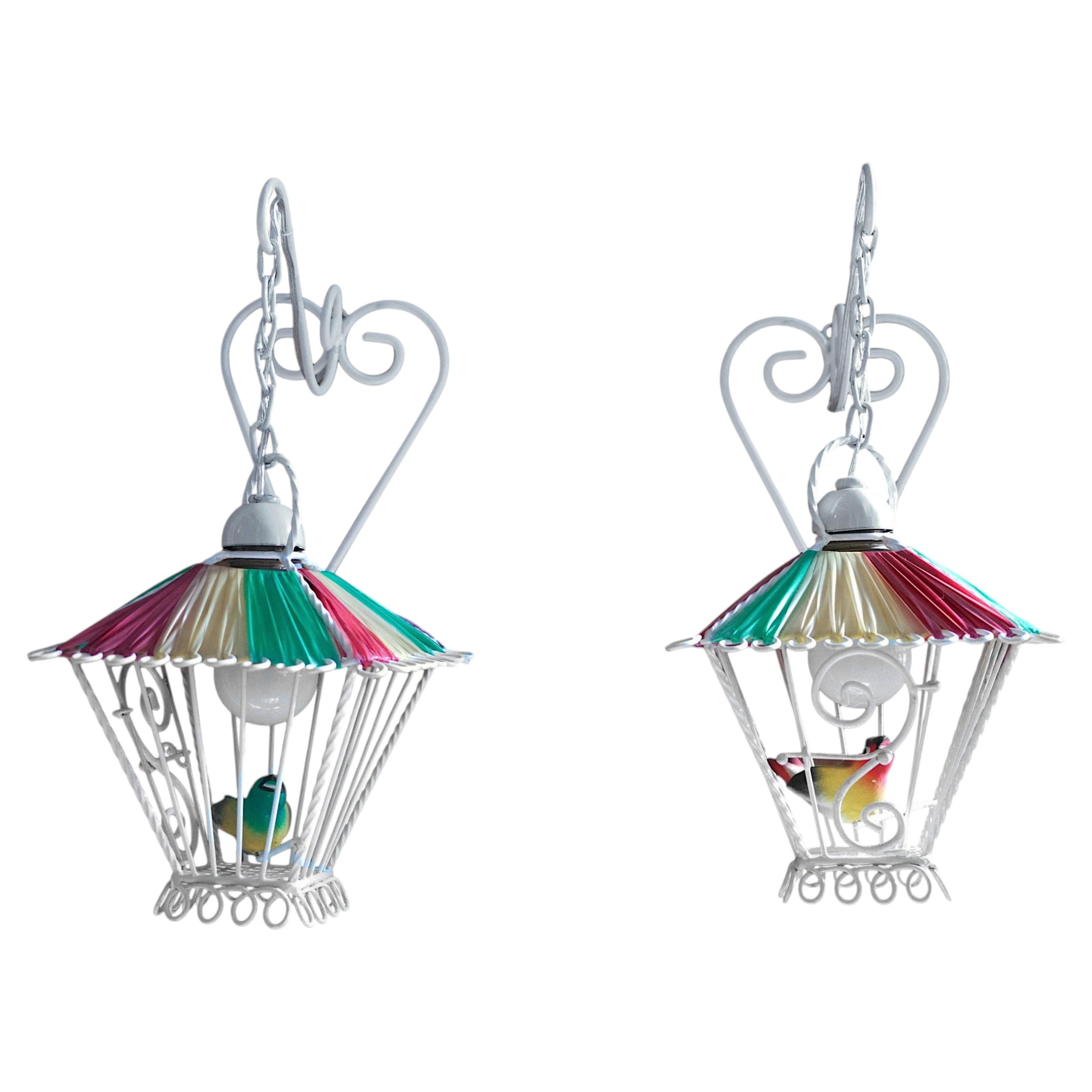 French Mid-Century Pair of Bird Cages Wall Sconces 1950s For Sale