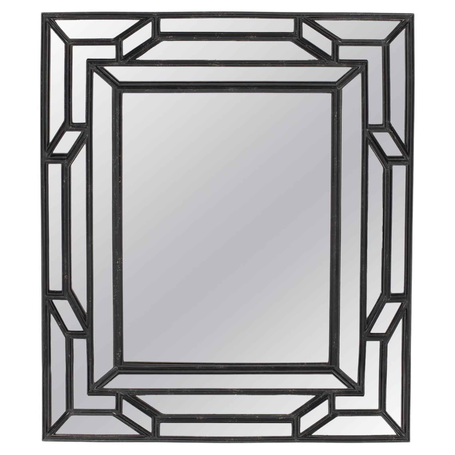 French Mid-Century Parclose Mirror with a Black-Framed Profile, 1970s