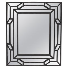 French Mid-Century Parclose Mirror with a Black-Framed Profile, 1970s