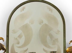 French Mid-Century Patinated Brass and Mirror Wall Sconce