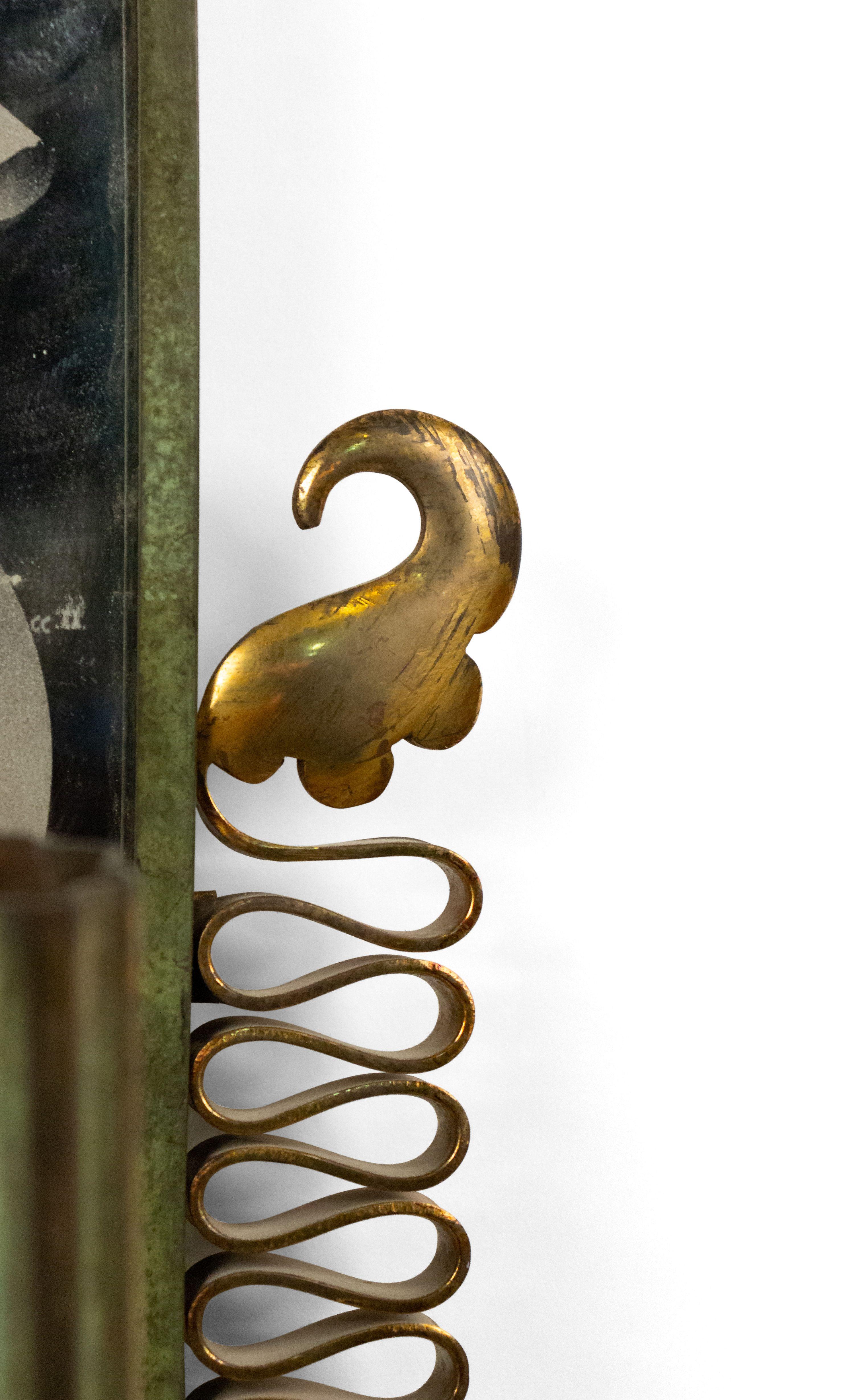 French Mid-Century Patinated Brass and Mirror Wall Sconce For Sale 1