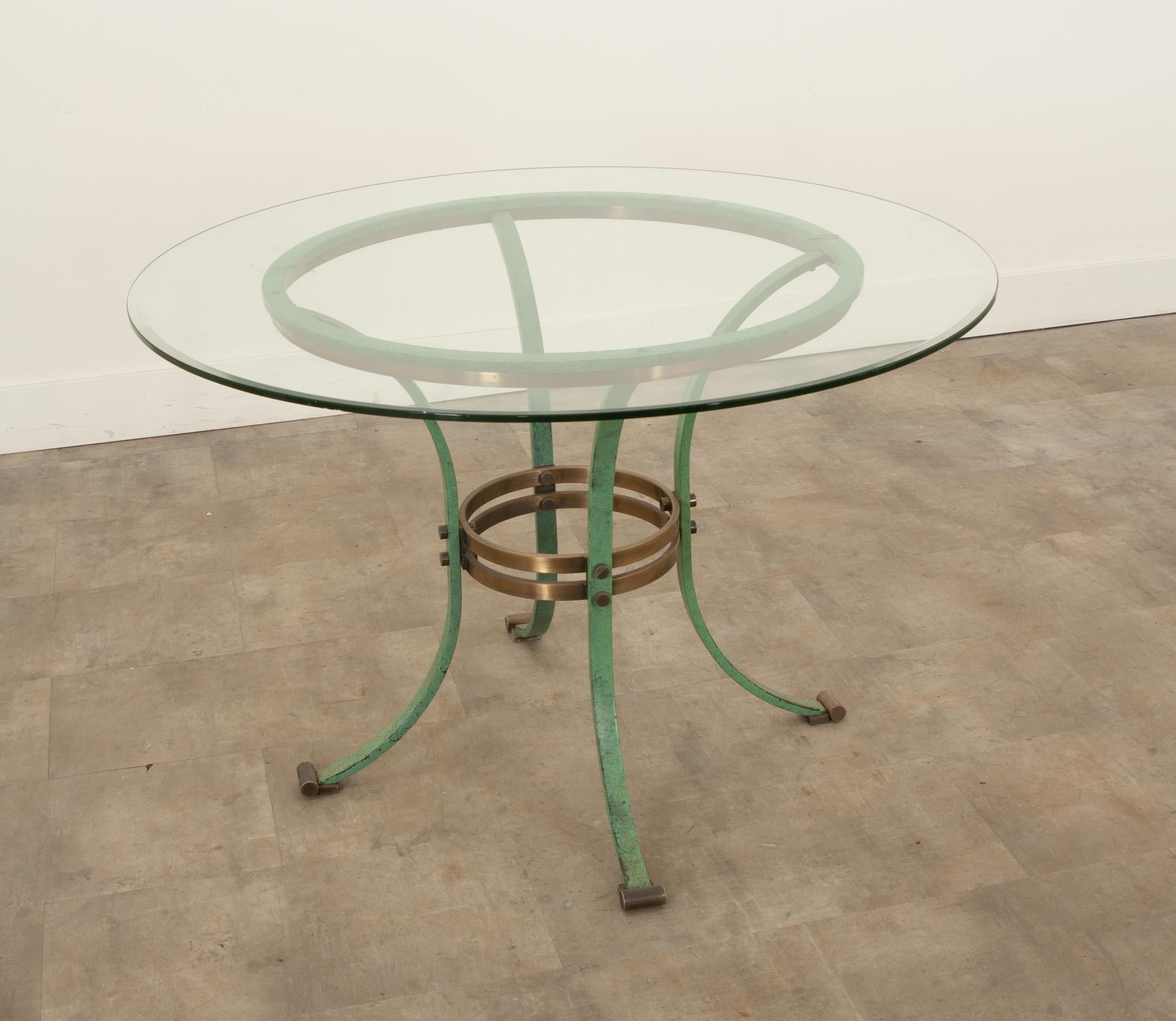 Metal French Mid-Century Pedestal Dining Table For Sale
