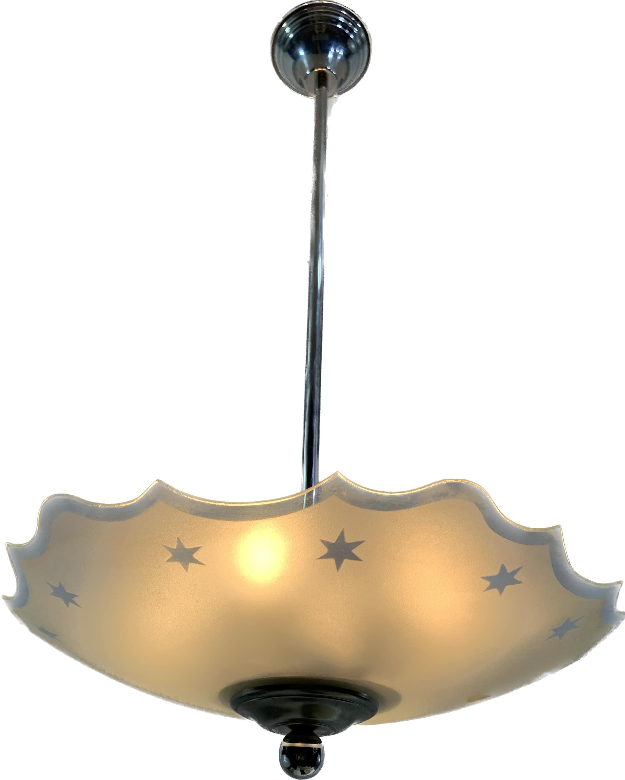 Glass French Mid-century pendant light For Sale