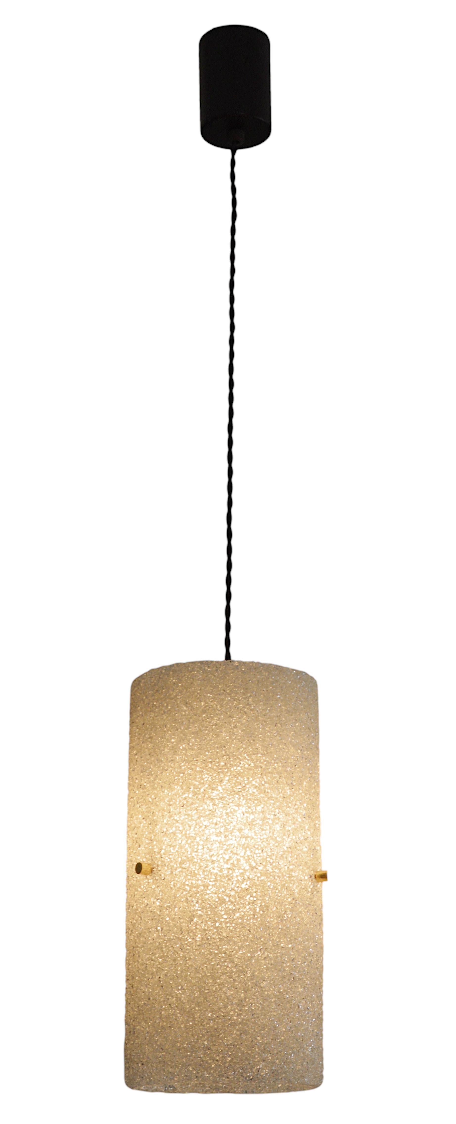 French mid-century pendant, France, 1960s. Perspex shade hung at its black patinated brass canopy. Three brass cabochons on the body of the shade to attach it to the fixture. Brand new twisted thread. Height : 31.5