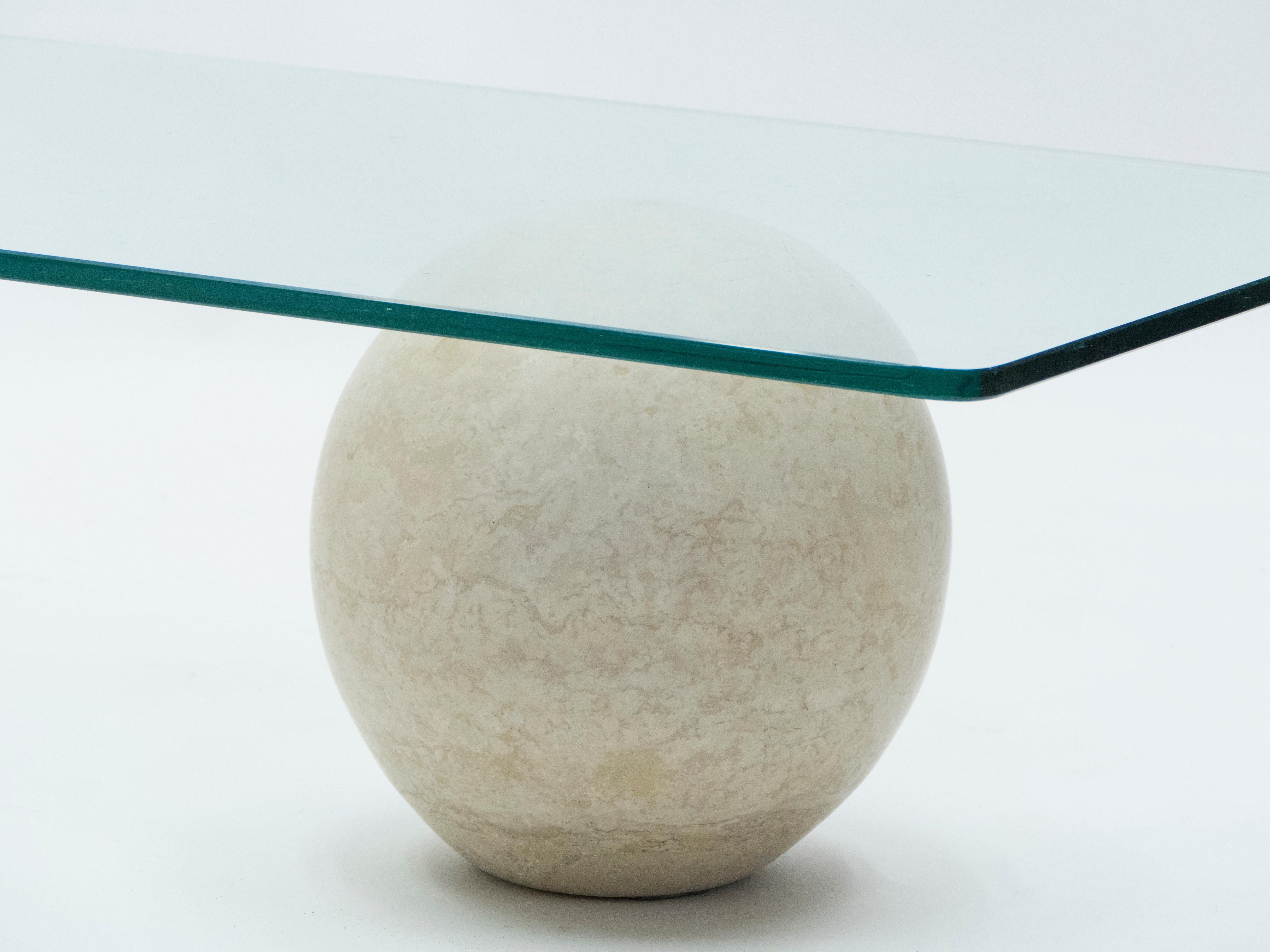 French Midcentury Philippe Barbier Travertine Glass Coffee Table, 1970s 4