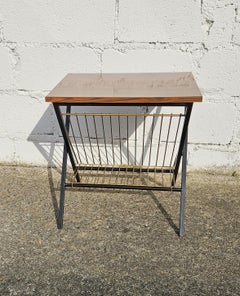 French Mid Century Formica Brass Phono Table-Magazine Console Table-60s