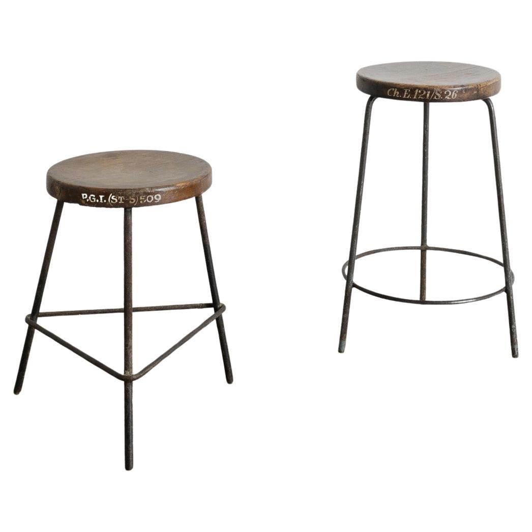 French Mid Century Pierre Jeanneret Wood 
Iron Bar Stools for Chandigarh, 1950s For Sale