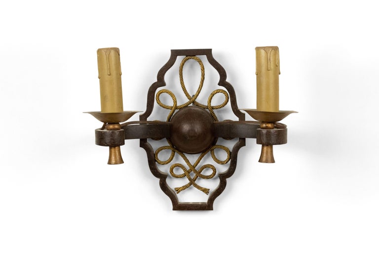 French Mid-Century Poillerat Attributed Gilt Wall Sconce For Sale at ...