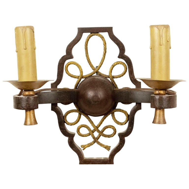 French Mid-Century Poillerat Attributed Gilt Wall Sconce For Sale at ...