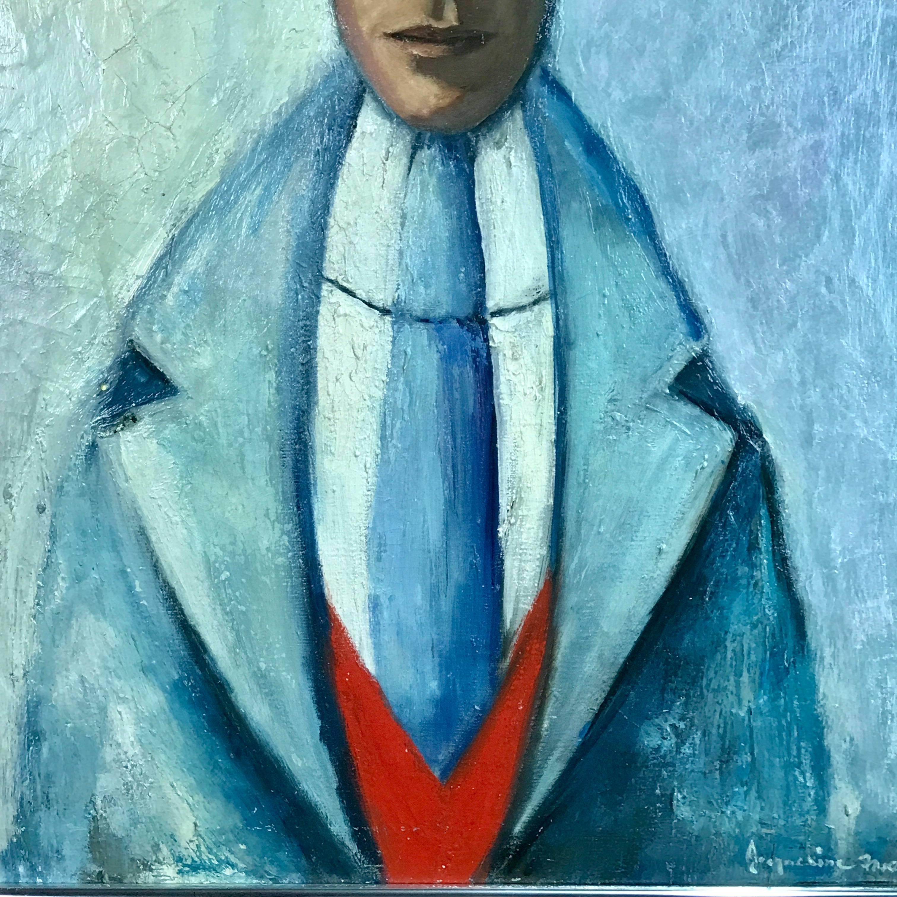 Painted French Midcentury Portrait of a Man by Jacqueline Fromenteau