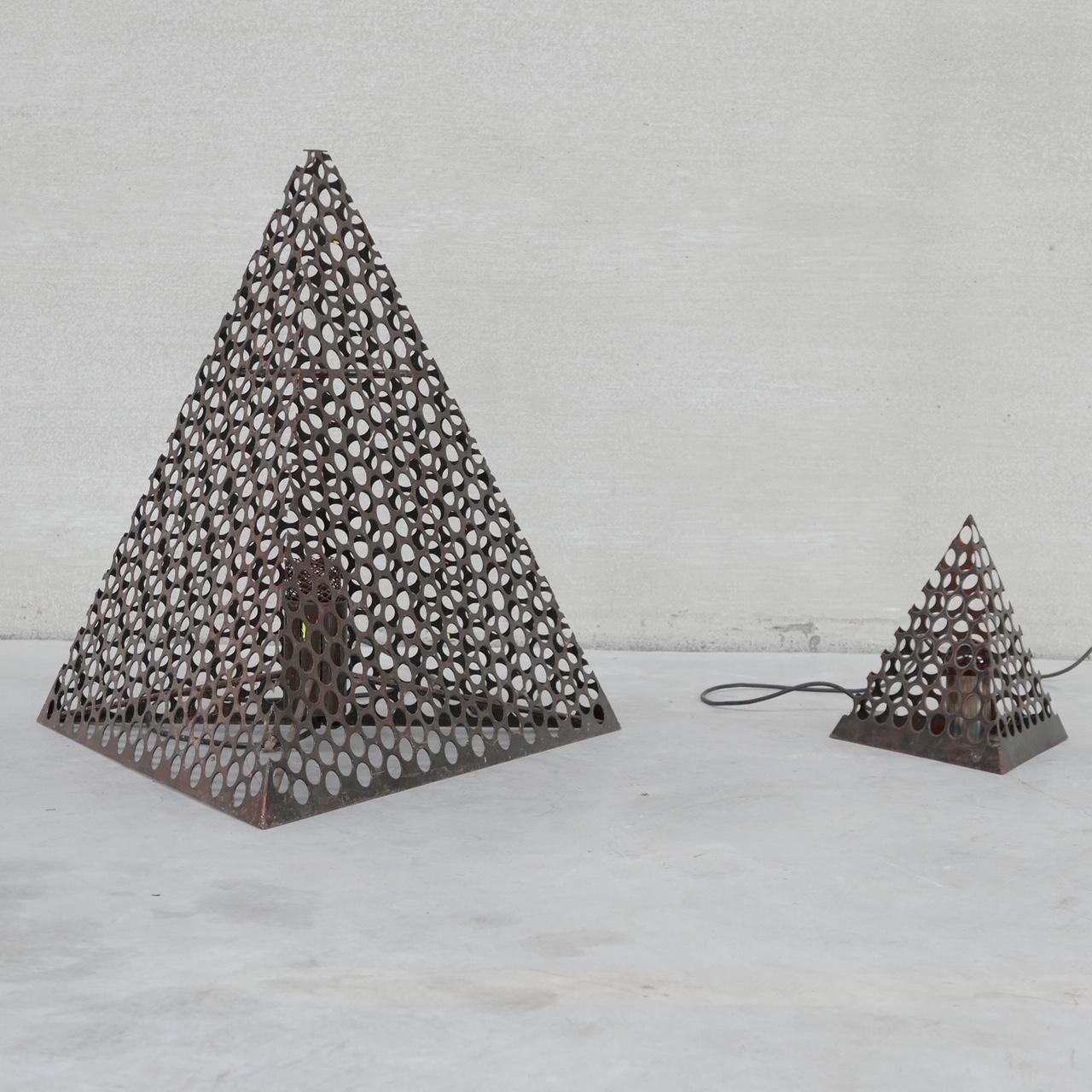 French Mid-Century Pyramid Geometric Floor and Table Lamp Pair For Sale 6