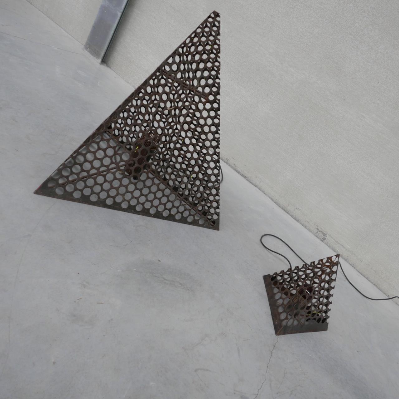 20th Century French Mid-Century Pyramid Geometric Floor and Table Lamp Pair For Sale