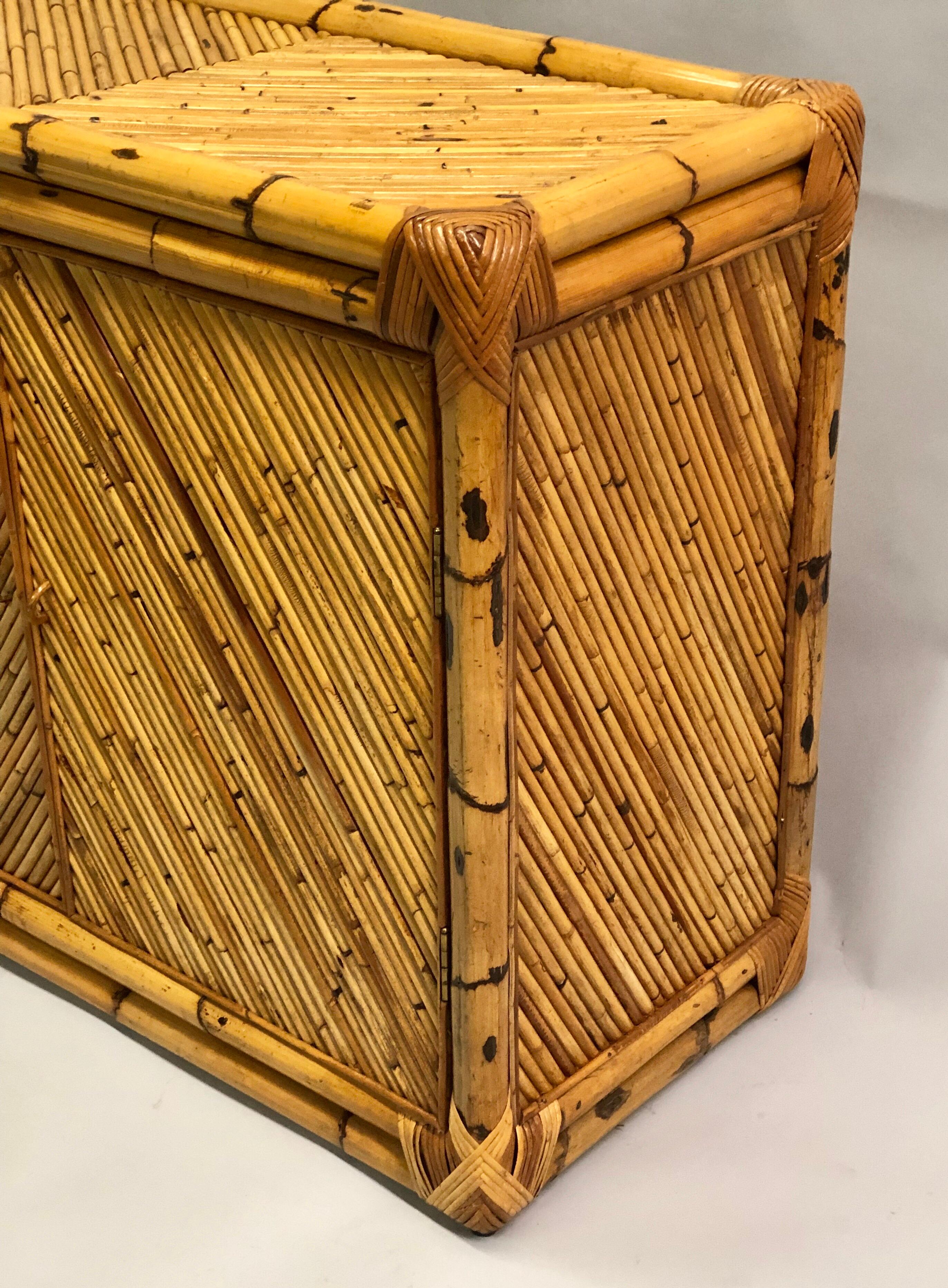 20th Century French Mid-Century Modern Neoclassical Rattan and Bamboo Sideboard / Cabinet For Sale