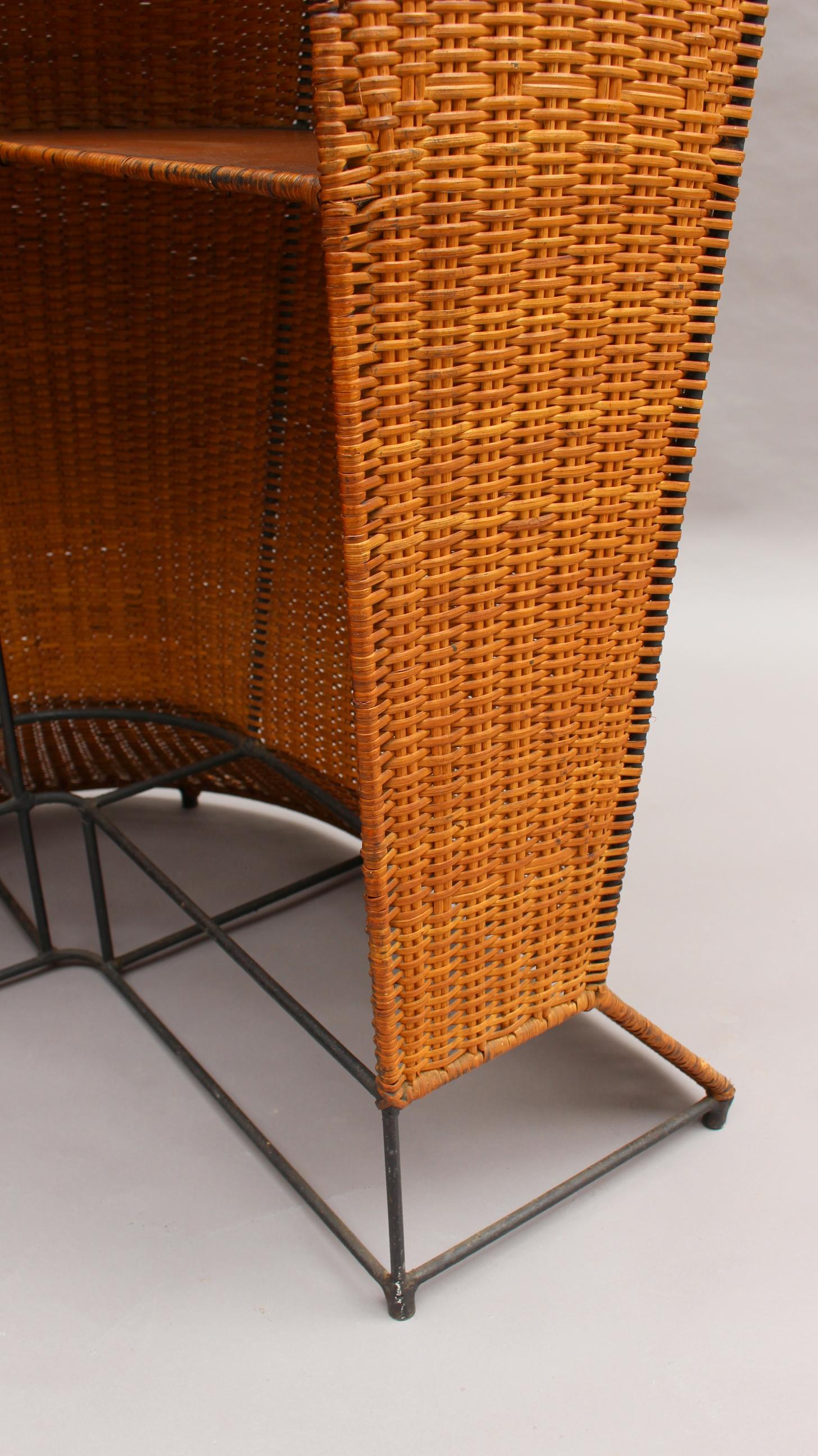 French Mid-Century Rattan Bar and 3 Matching Stools 4