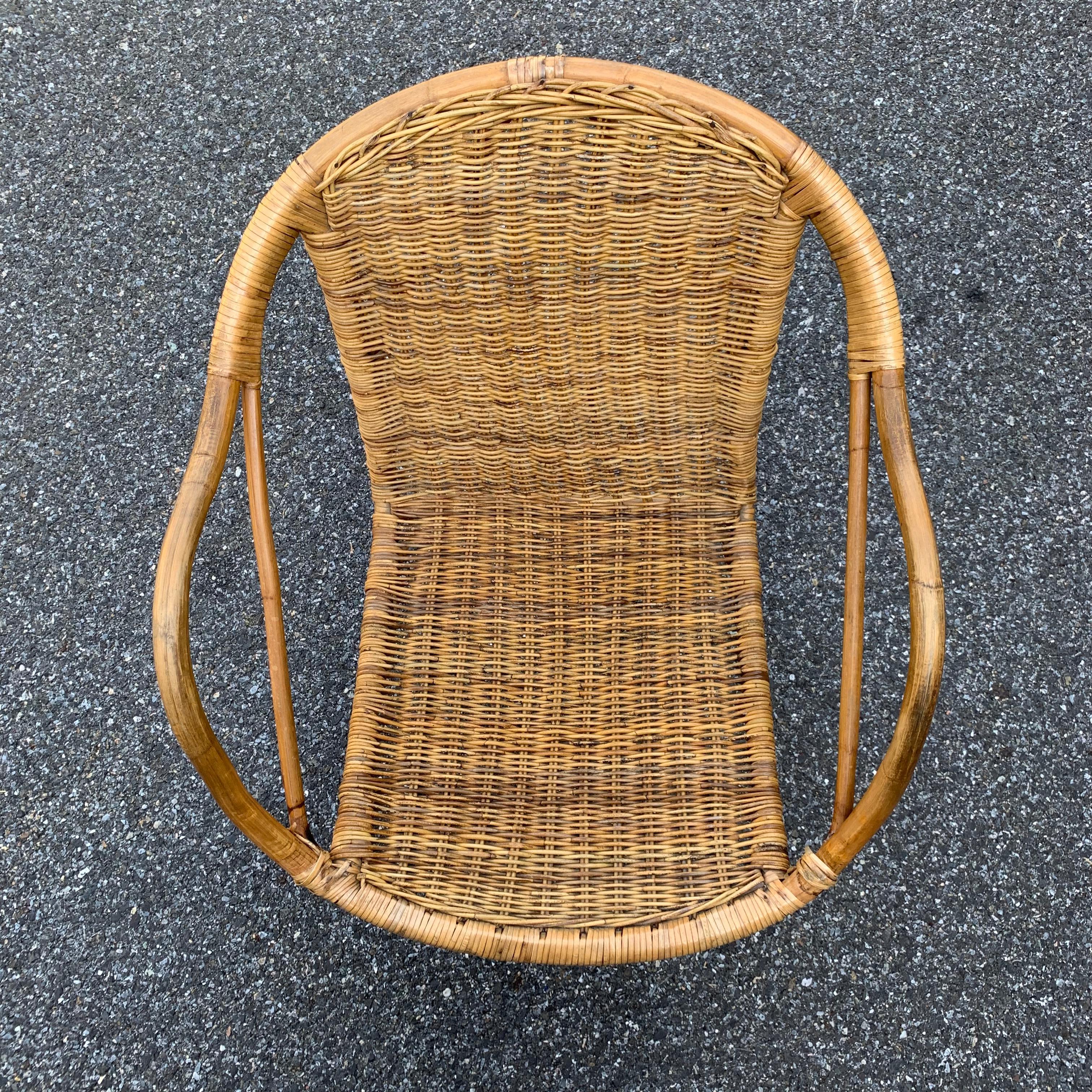 French Mid-Century Rattan Patio Armchair For Sale 1