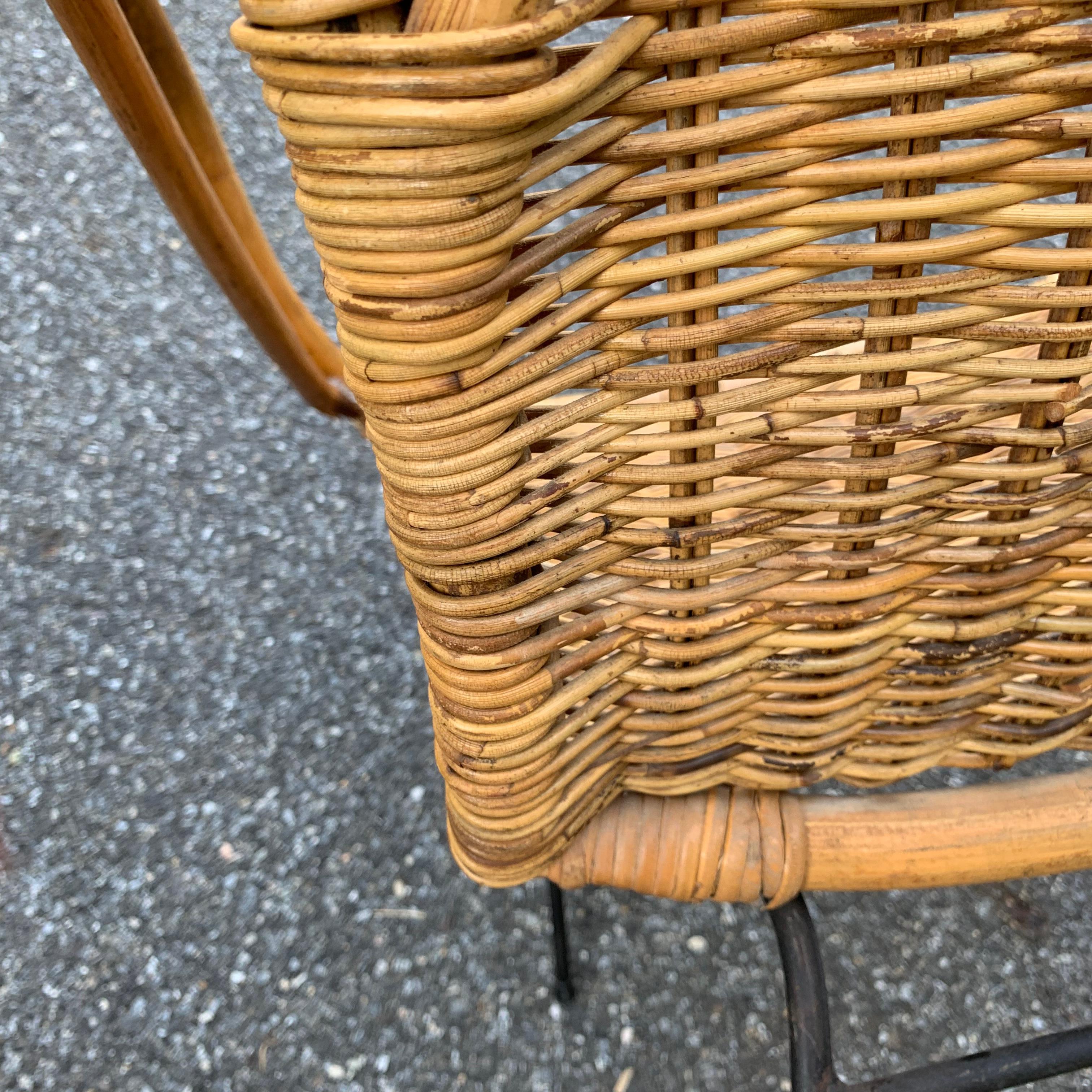 French Mid-Century Rattan Patio Armchair For Sale 2