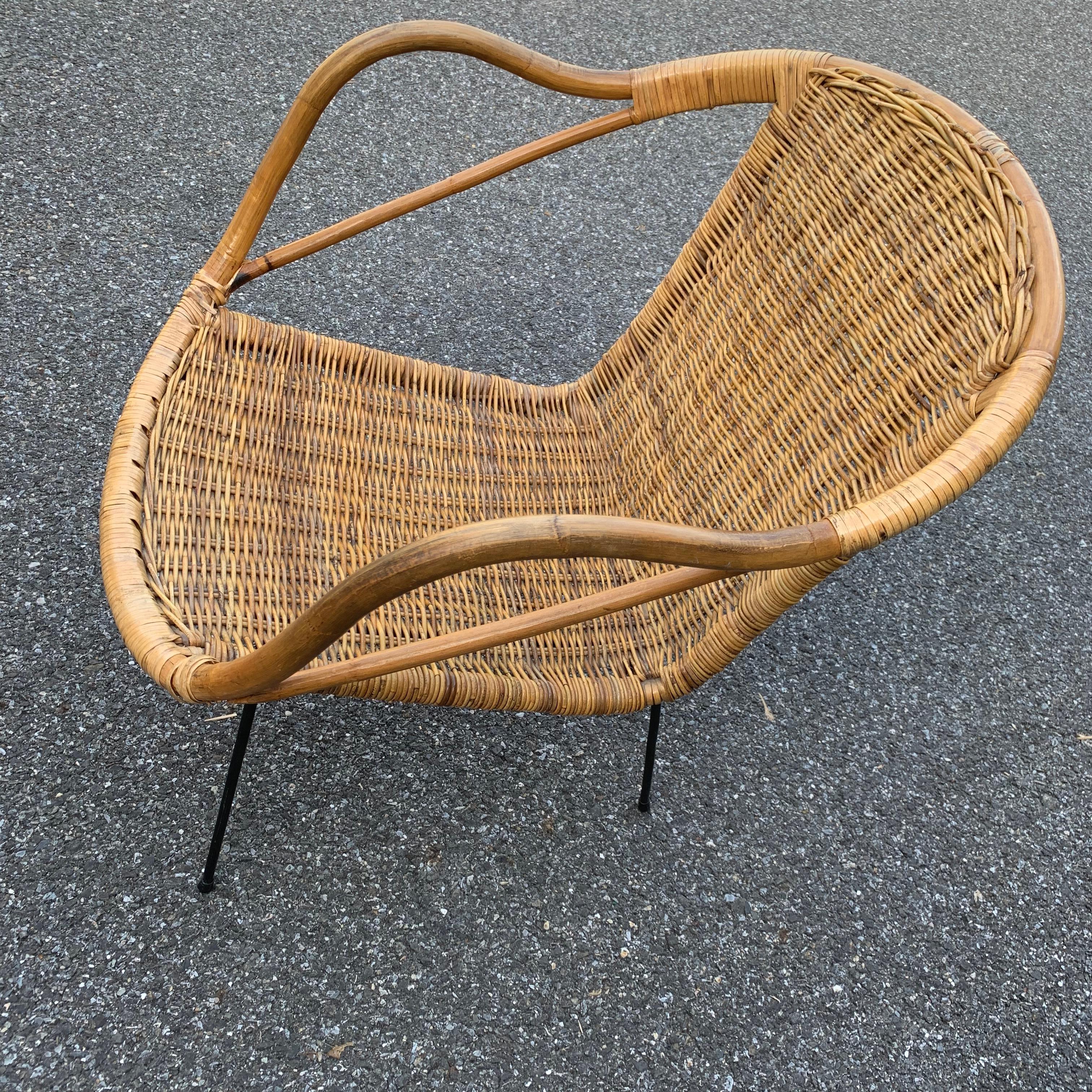 Mid-Century Modern French Mid-Century Rattan Patio Armchair For Sale