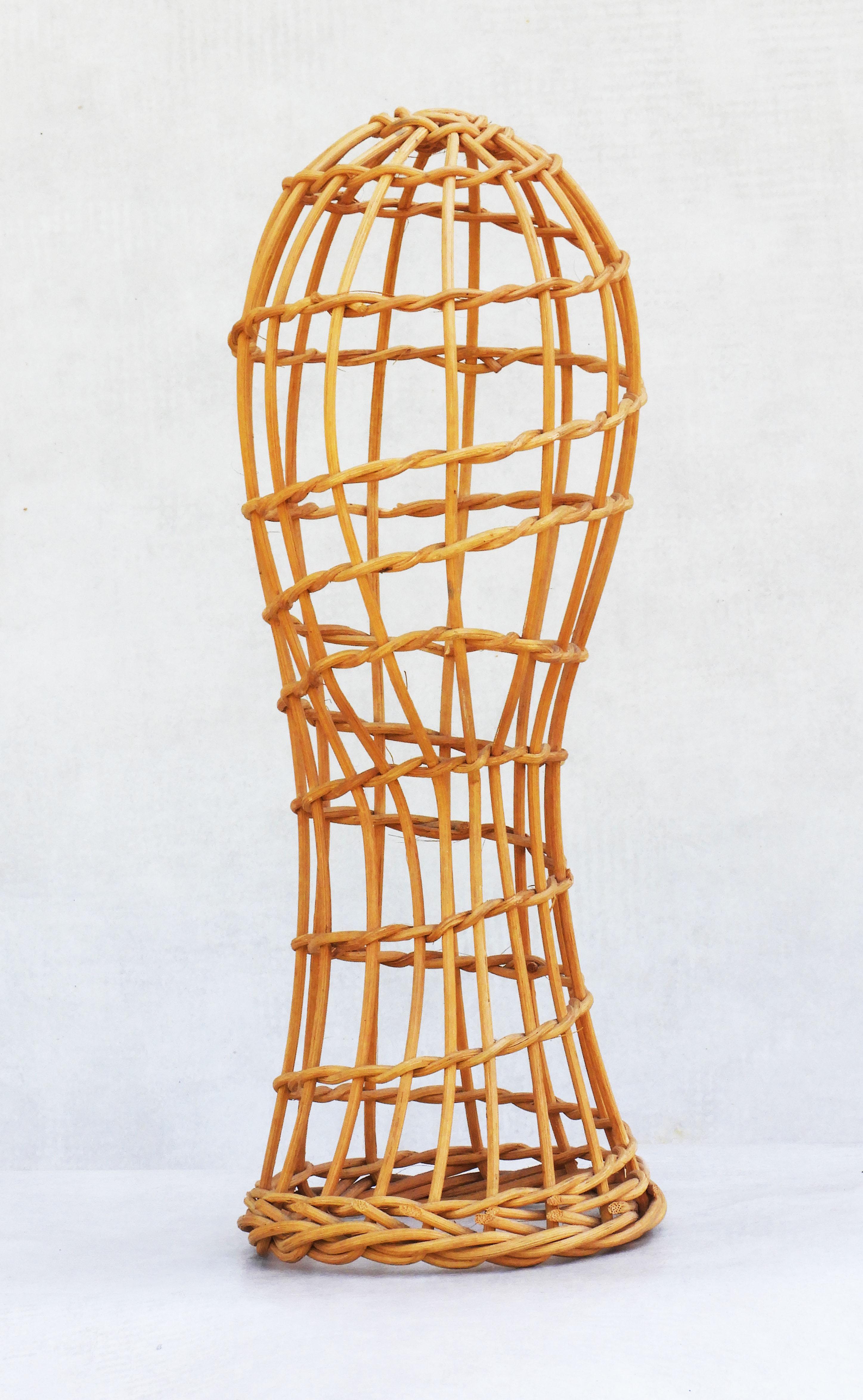 Hand-Crafted French Mid Century Rattan Hat Stand Head Sculpture C1950  For Sale