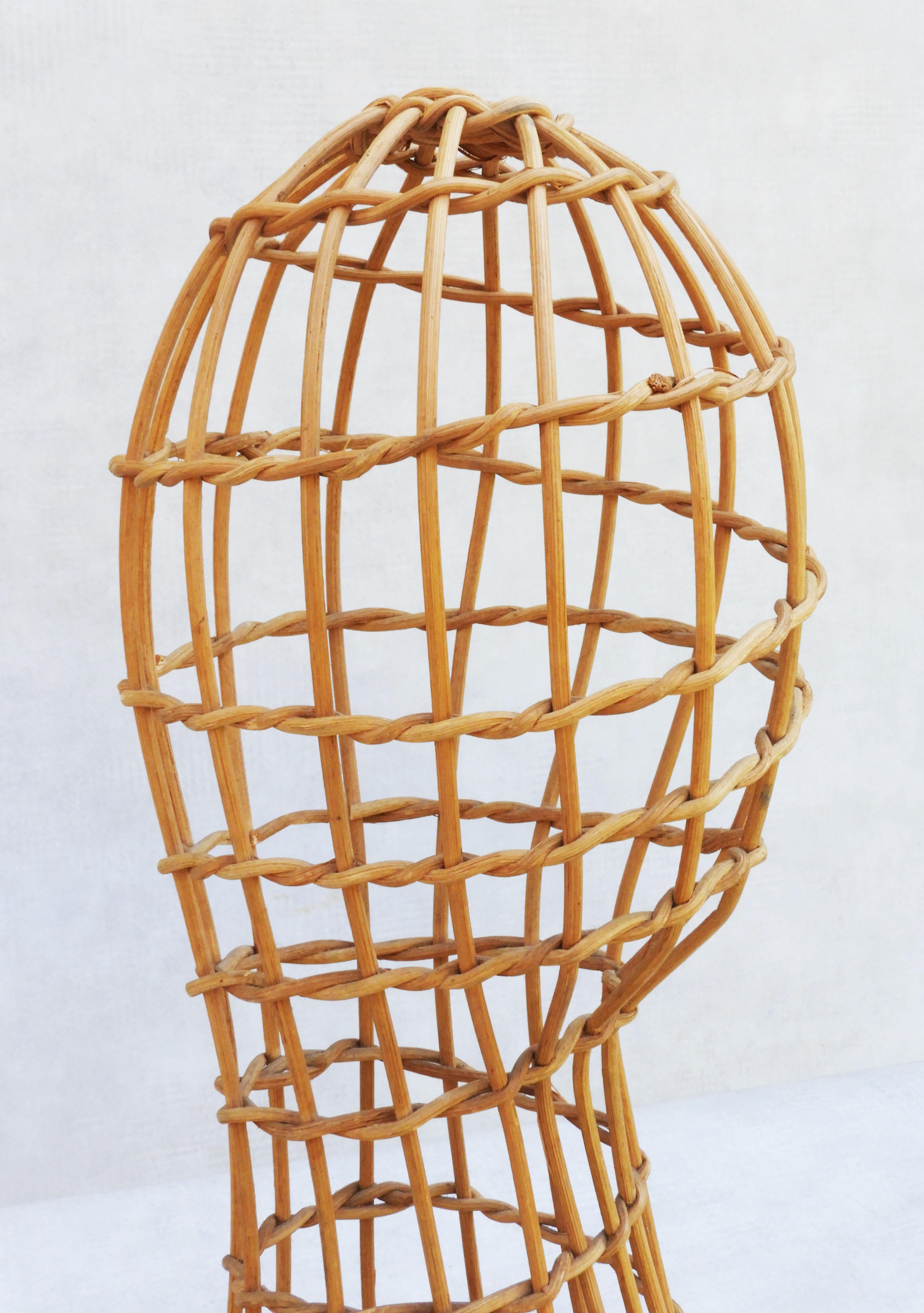 20th Century French Mid Century Rattan Hat Stand Head Sculpture C1950  For Sale