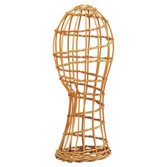 French Mid Century Rattan Hat Stand Head Sculpture C1950 